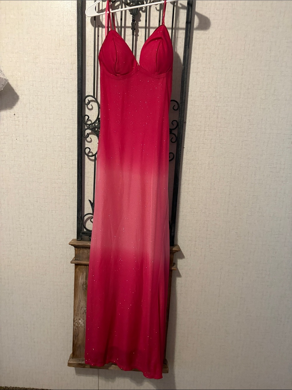 Ombre Red Maxi Slip Dress with Sparkle